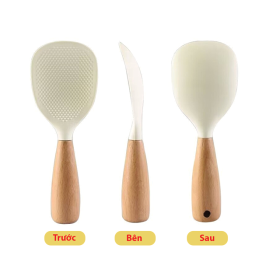 Muỗng Xới Cơm Silicone Cán Gỗ